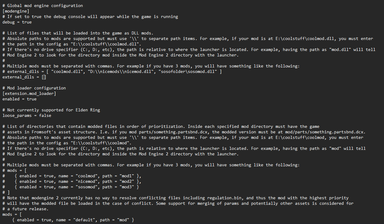 Fichier config_eldenring.toml dans Mod Engine 2