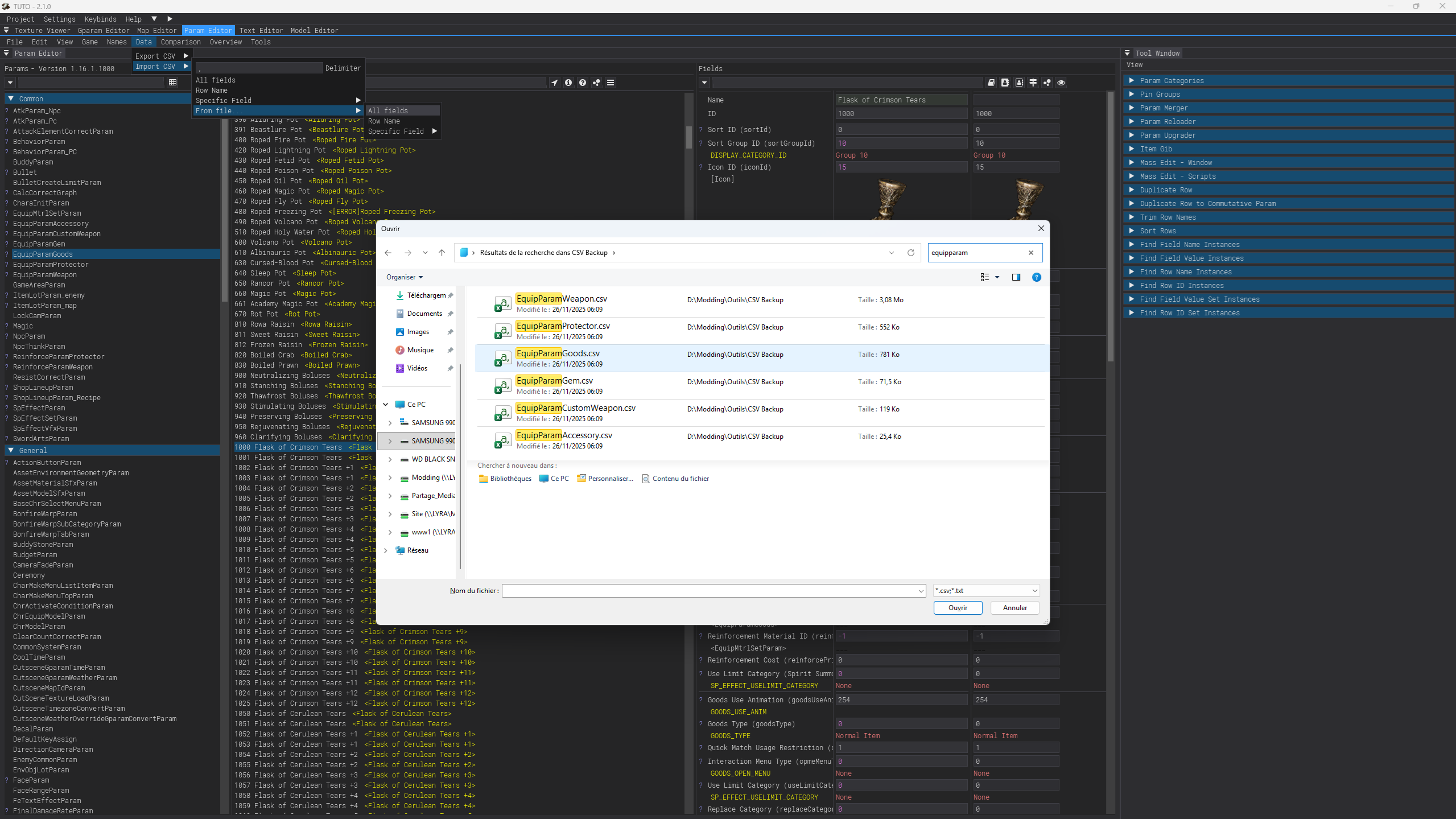 Backup CSV - Import dans Smithbox